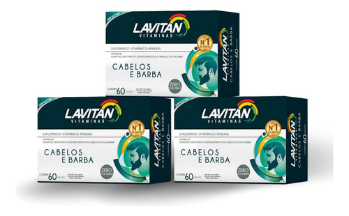 Lavitan Cabelos E Barba 60caps ( Kit 3 Cxs, 180caps Total)