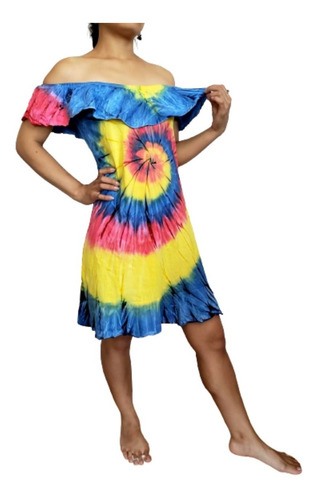 Imagen 8 de 8 de Vestido Solero Batik Tie Dye 100% Algodón Artesanal Modelo H