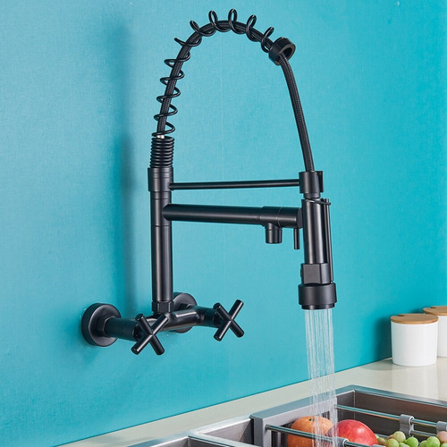 Torneira Cozinha De Parede Gourmet Quente E Frio Acabamento Brilhante Cor Preto
