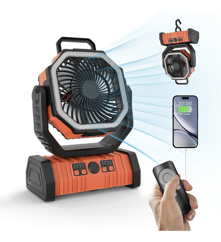 Ventilador De Camping Recargable De 20000 Mah Con Luz Led
