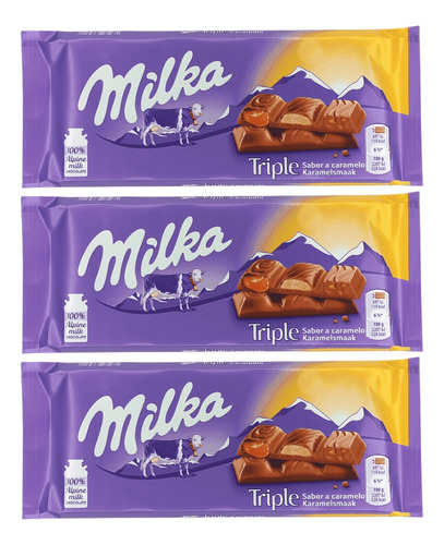 3 Barras De Chocolate Milka De Caramelo Tripla Textura 100g