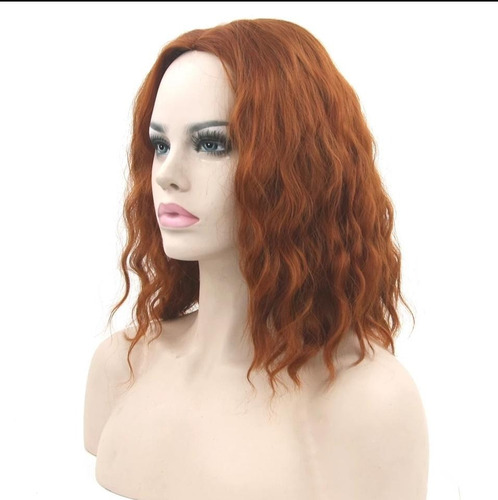 Peluca Pelirroja Corta Naranja Cabello Rizado Curly Color café Tamaño de la base unitalla