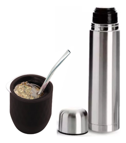 Mate Termico Con Tapa Antiderrame + Bombilla + Termo Bala