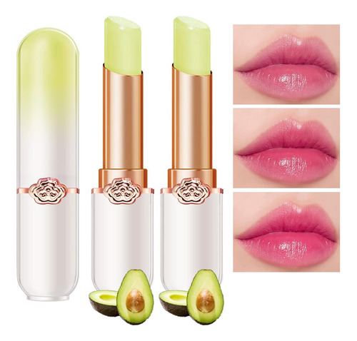 2 Lpices Labiales Que Cambian De Color Verde Aguacate Queen,