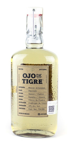 Imagen 2 de 3 de Mezcal Ojo De Tigre Reposado 750 Ml