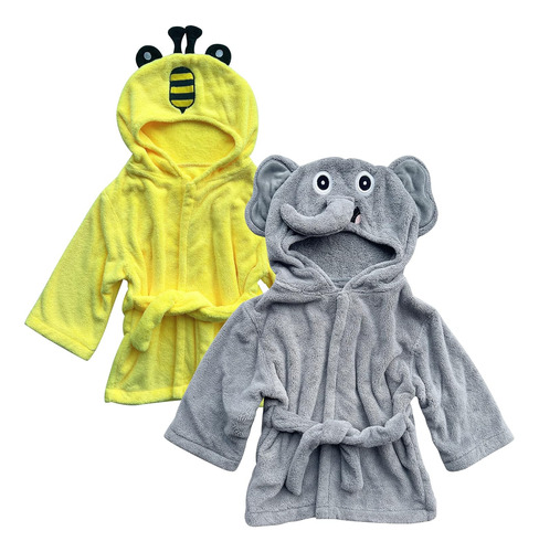 2 Pack Unisex Baby Plush Animal Face Robe For 0-9 Months