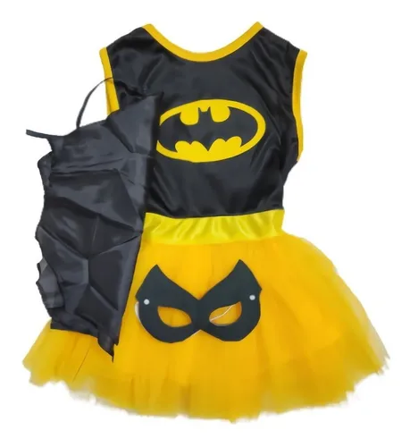 Vestido Disfraz Batichica Manga Corta Con Capa Y Antifaz Vestido Disfraz Batichica Manga Corta Con Capa Y Antifaz