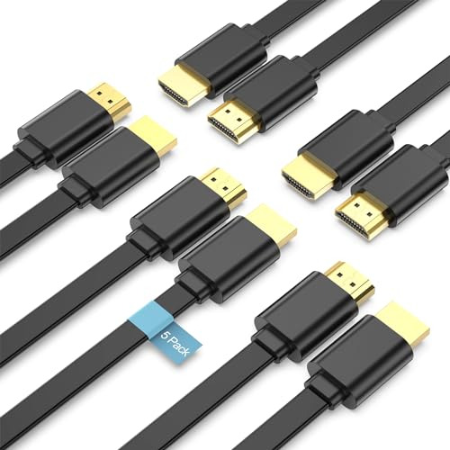 Hdmi Plana Cable 4.5ft-5pack, 4k Hdmi 2.0 Cord, Ultra High S