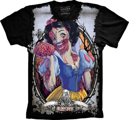 Camiseta Frete Grátis Plus Size Branca De Neve Zombie