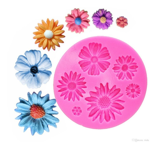 Molde Silicona Girasoles Fondant Porcelana Fría Color Rosa