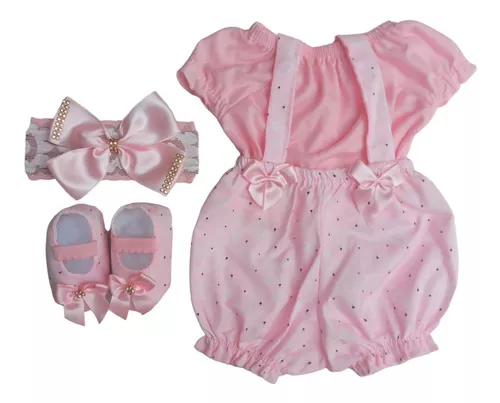 Roupa Para Boneca Bebê Reborn 50 Cm - Tiara + Body + Sapato