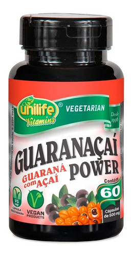 Guarana Açai Power 500 Mg Unilife 60 Cápsulas Energia Plus