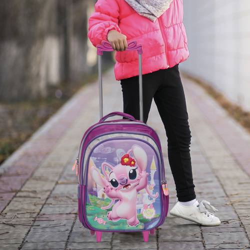 Mochila Infantil De Rodinhas Lilo E Stitch Angel Cor Roxo