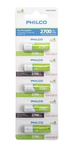 Pila Recargable Philco Aa 2700 Mah Pack 5 Unidades - Mirage