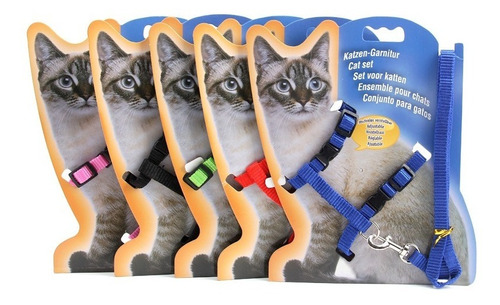 Conjunto Guia E Peitoral Para Gatos Cor Azul