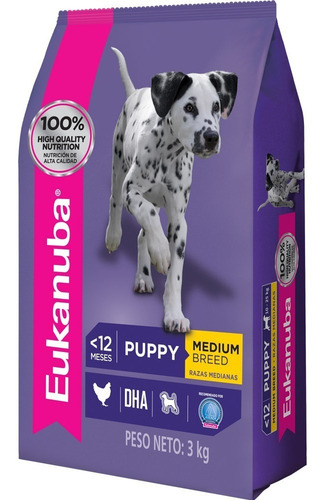 Imagen 1 de 2 de Comida Perro Eukanuba Cachorros Razas Medianas 3kg