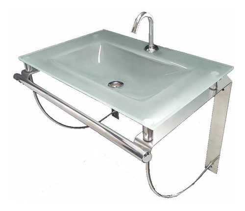 Imagen 1 de 8 de Ménsula Con Toallero Inoxidable Cromada C/ Mesada De Cristal