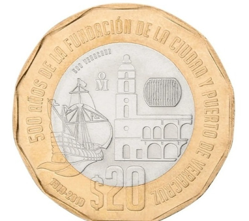 Moneda De 20 Pesos De 500 Años De La Fundación De Veracruz