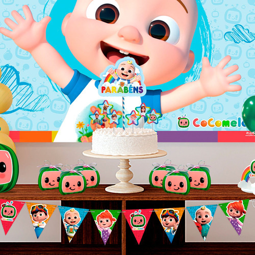 Decoración completa para fiestas de Cocomelon, decoración para tartas
