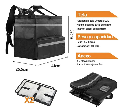 Mochila Repartidor Bolsa De Reparto Pizza Expandible Aislada
