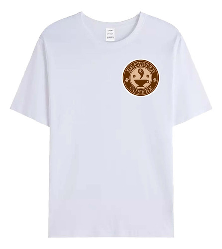 Remera De Algodón Blanca Logo Café R345