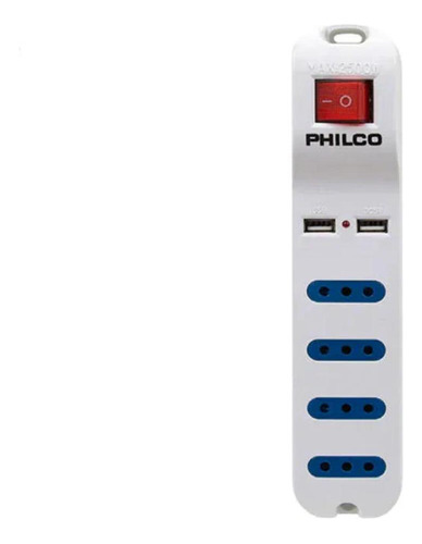 Alargador Eléctrico 4 Pos Y 2usb 2500w Blanco Philco - Sc