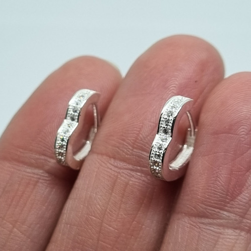 Imagen 3 de 6 de Aros Plata Argolla Rodinada Corazon Con Micro Pave 14mm