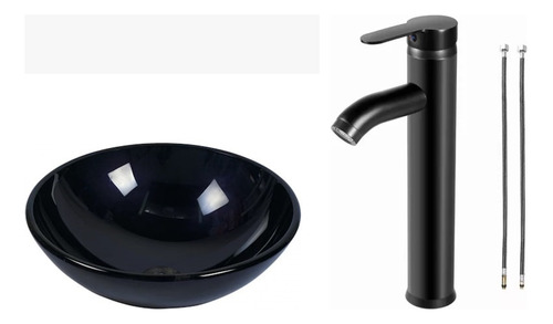 Lavabo Ovalin Redondo Negro Brillante 36cm Y Mezcladora