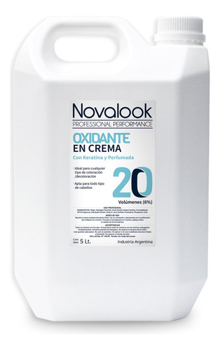  Oxidante Crema Novalook Con Keratina 20 Volumenes 5 Litros Tono 20 volúmenes