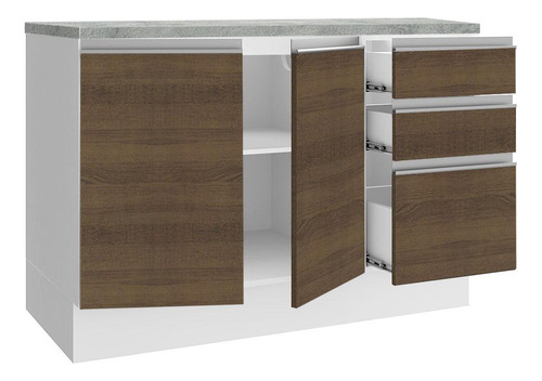 Gabinete Bajo Bufetera Madesa Glamy 120cm Con Encimera Bm 02 Color Blanco/Marrón