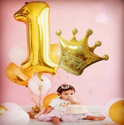 Globo Corona Metalizada Decoracion Cumpleaños Con Estrellas Color Rosa