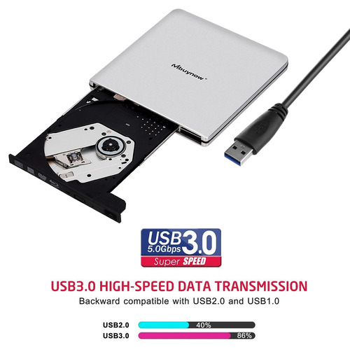 Imagen 2 de 5 de Slim Usb 3.0 Externo Cd Rw Quemador Blu-ray Disco Lector Dvd