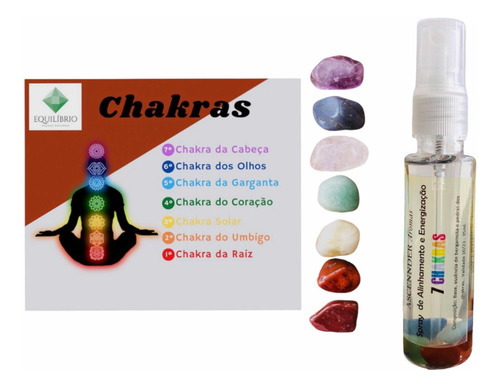 Kit 7 Chakras Pedras Naturais Spray Alinhamento Energização