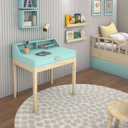 Colorida mesa de estudio para niños adolescentes, decoración, dormitorio de color menta