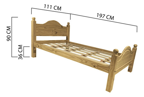 Cama Pino Resistente 1,5 Plaza 100x190 Cm Maciza Sari Color Cedro