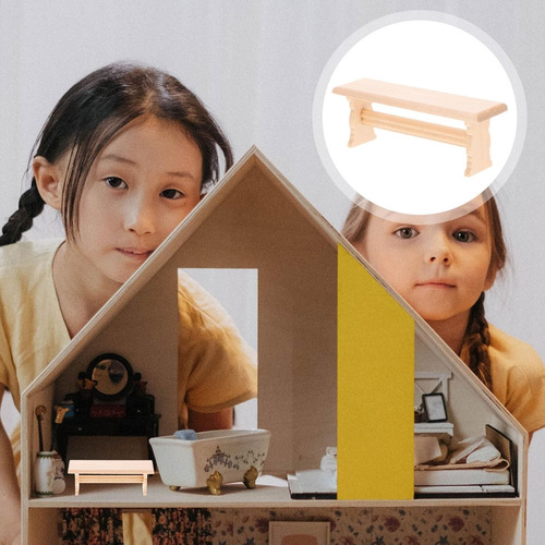 Toyvian Banco De Madera En Miniatura, Casa De Muñecas, Mini