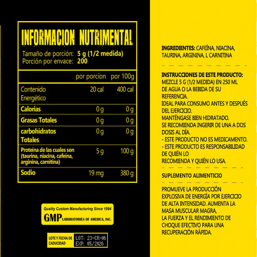 Eagle Óxido Nítrico + Clembuterol 1kg Pre Entreno Naranja