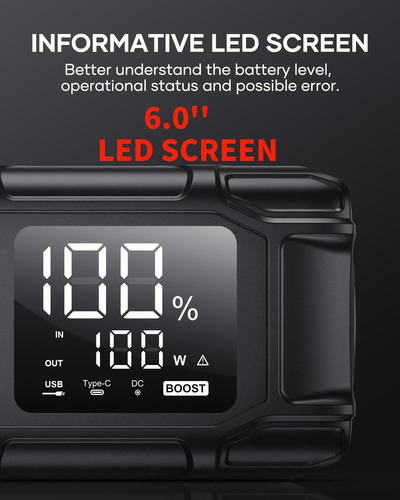 Arrancador De Batería 6000a 26800mah Con Carga Rápida Y Led