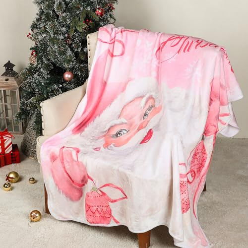 Manta Navideña Rosa De Papá Noel De 50 X 60 Pulgadas, Suave,