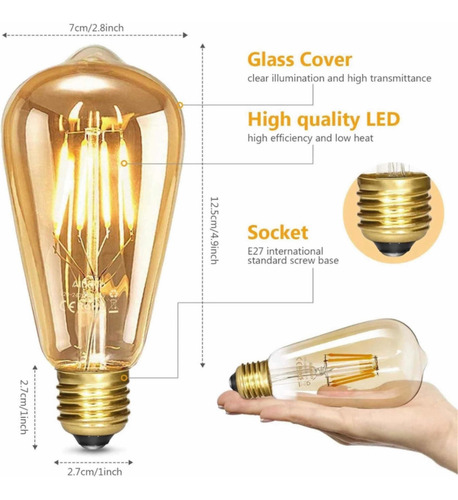 Bombilla Foco Vintage Led E26 E27 Incandescente Luz Cálida