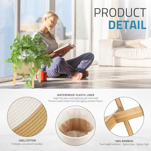 Cesta De Plantas Paulinn Con Soporte 11 X 11 , Cesta Tejida