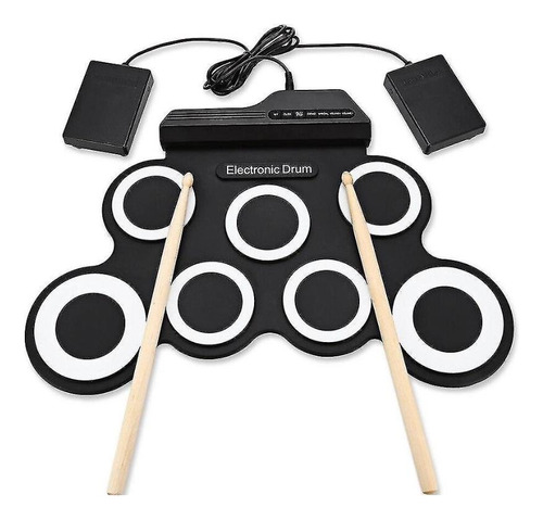 Bateria Eletrônica 7pads Silicone Portátil Com Pedal Drum