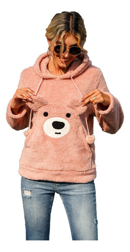 Sudadera De Felpa Rosa Para Mujer Con Estampado De Osos