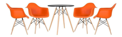 Conjunto Jantar Eames Mesa 70 Cm 4 Cadeiras Daw Cores Cor Mesa Preto Com Cadeiras Laranja