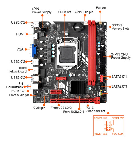 Placa Base De Escritorio B75m Lga 1155 Para I3 I5 I7 Cpu 3xu