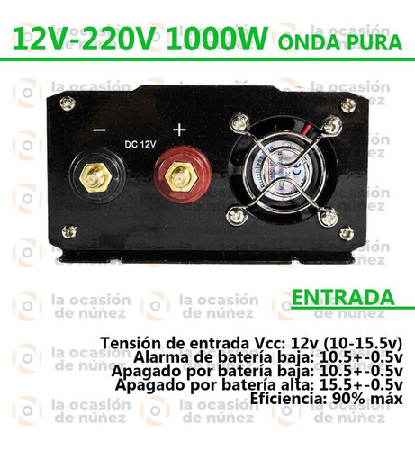 Imagen 3 de 9 de Inversor Conversor De Corriente Probattery 12v A 220v 1000w