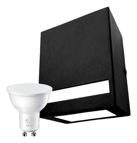 Aplique Unidireccional Frente Iluminado Negro + Led 7w Ll