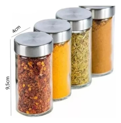 Porta Tempero Condimento 16 Potes Redondo + Etiqueta Inox
