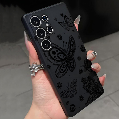 Funda Negra De Silicona Para Celular Con Mariposa, A Prueba De Golpes, Compatible Con Apple Y Samsung