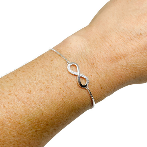 Pulsera De Plata 925 Ajustable Infinito Y Cubic Engarzados 